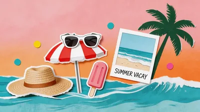 Summer Vacation Collage With Beach Elements