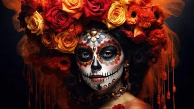 Woman Wearing Elaborate Day Of The Dead Makeup