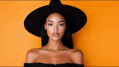 Portrait Of A Beautiful Woman Wearing A Black Hat