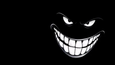 Evil Grinning Face Illustration On Black Background