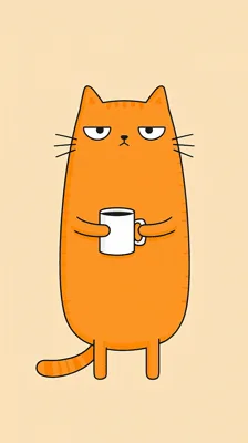 Grumpy Orange Cartoon Cat Holding A Coffee Mug