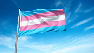 Transgender Pride Flag Waving Against Blue Sky