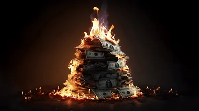 Stack Of Burning US Dollar Bills