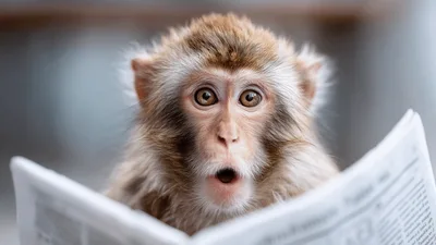 Surprised Monkey Reading A Newspaper