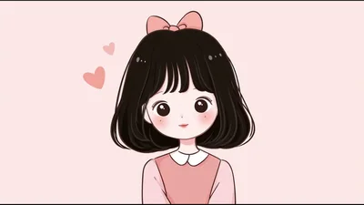 Cute Anime Girl With Bow And Hearts