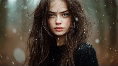 Portrait Of A Young Woman In Snowy Forest