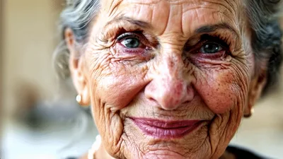 Close Up Portrait Of A Smiling Elderly Woman