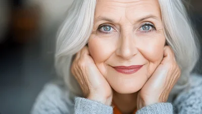 Portrait Of A Smiling Senior Woman With Silver Hair