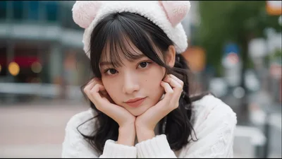 Young Asian Woman Wearing Cute Animal Ear Headband