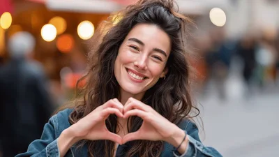 Smiling Young Woman Making Heart Shape With Hands