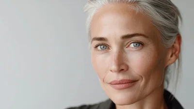 Portrait Of A Mature Woman With Silver Hair