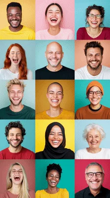 Diverse Group Of People Laughing In A Grid