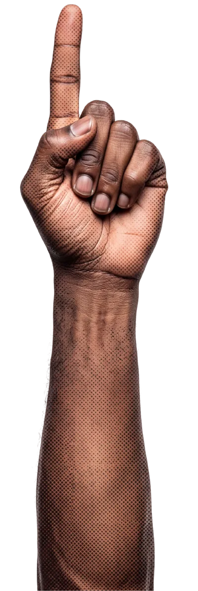 Black Male Hand Pointing Upward Isolated On White