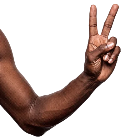 Black Man Arm Making Peace Sign Gesture