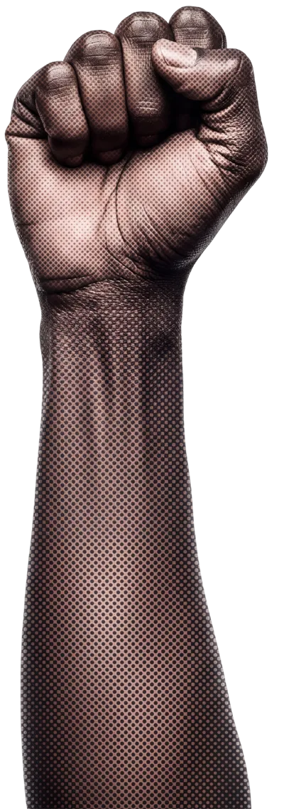 Raised Fist Covered In Black Polka Dot Fabric
