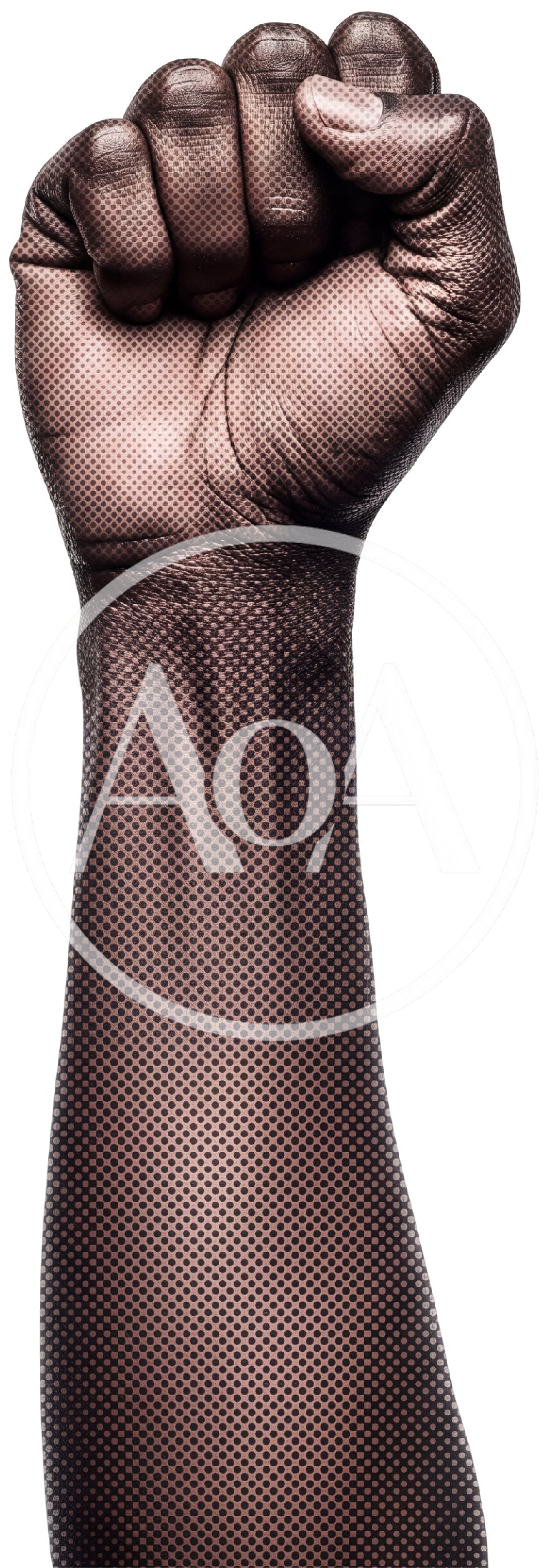 Raised Fist Covered In Black Polka Dot Fabric