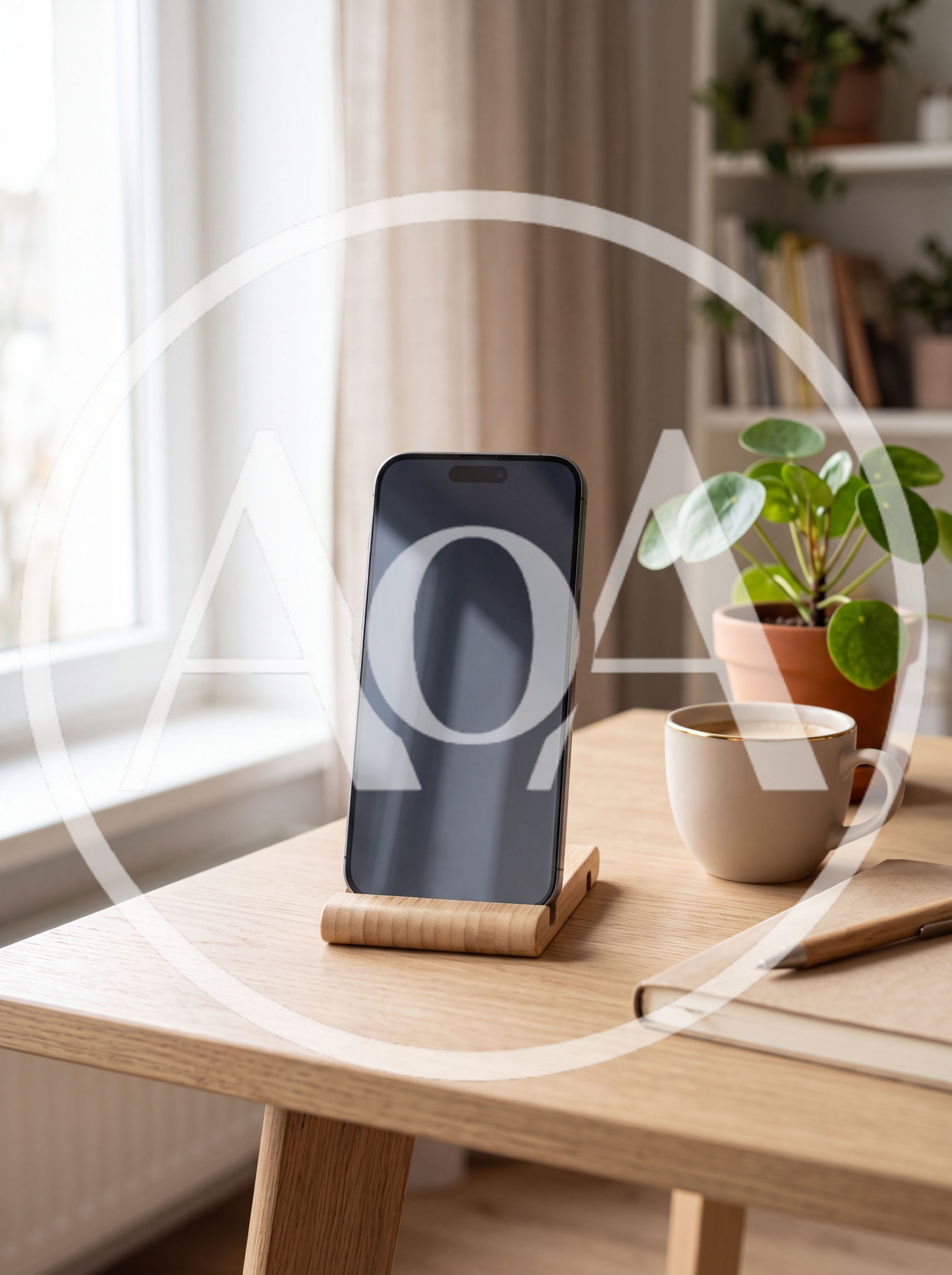 Smartphone On Wooden Stand On A Desk