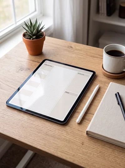Digital Tablet Planner on a Wooden Desk