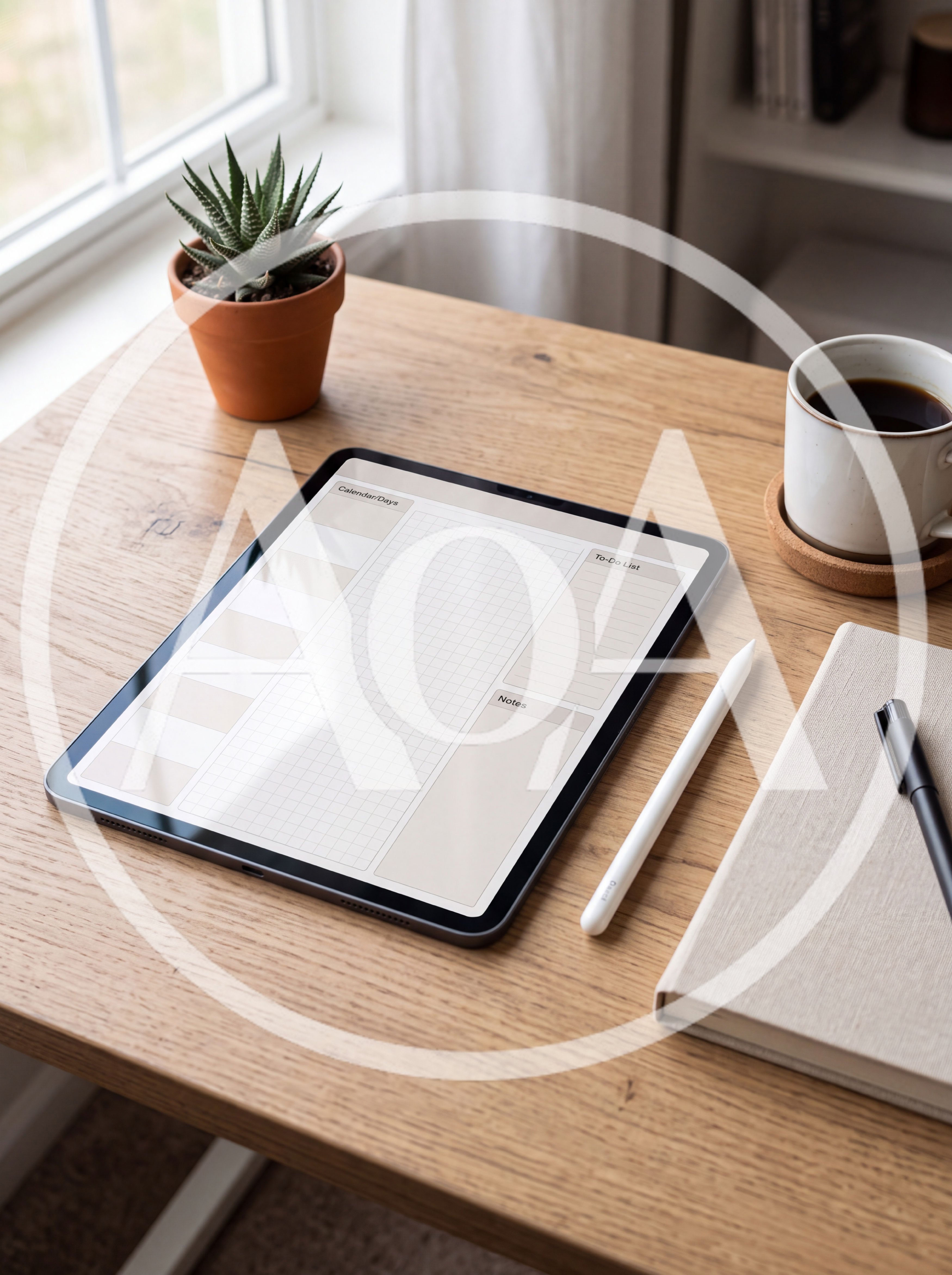 Digital Tablet Planner on a Wooden Desk
