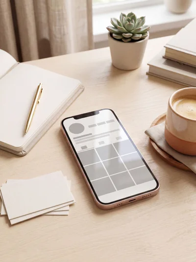 Smartphone With Social Media Profile Mockup On Desk