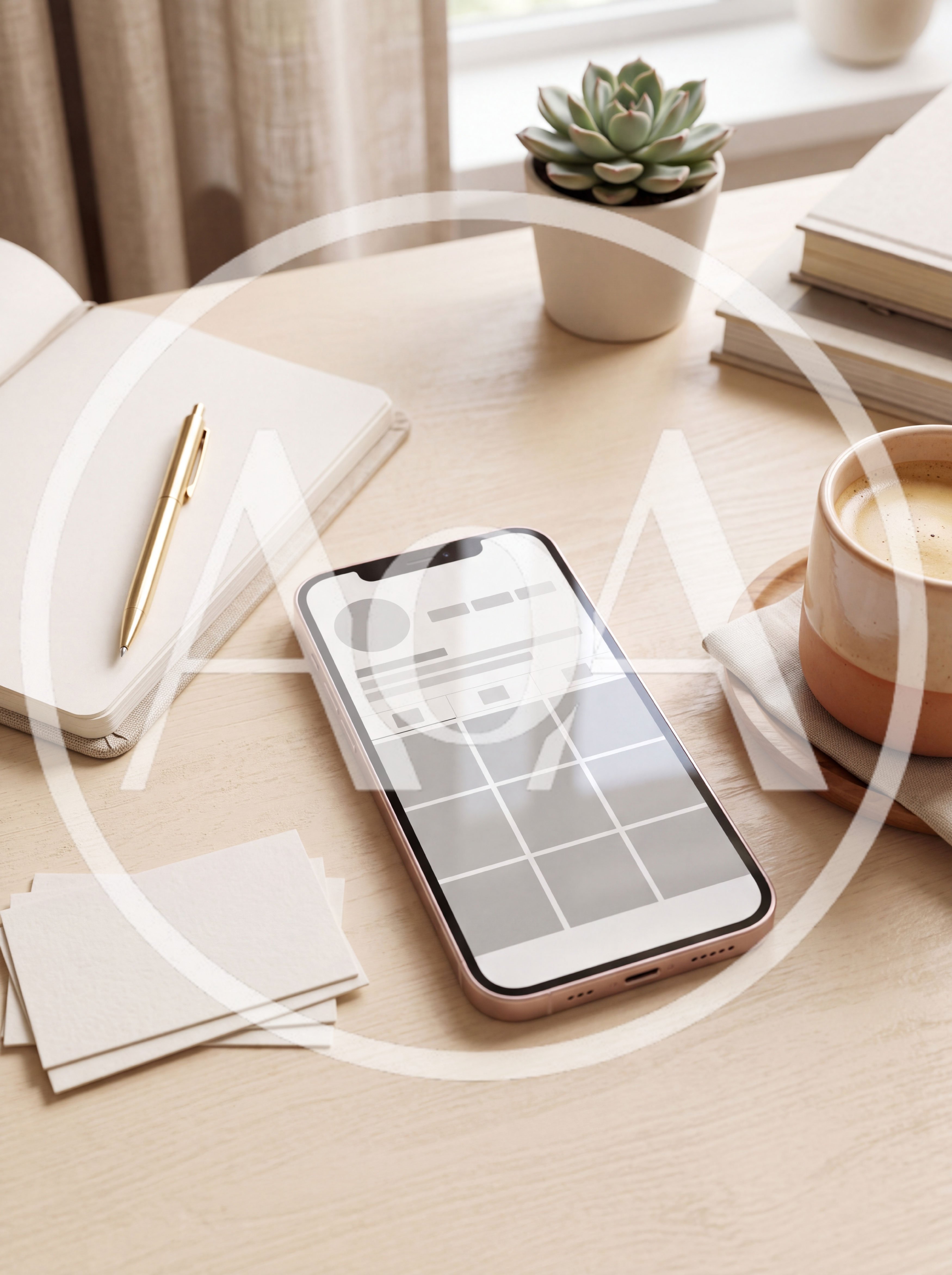 Smartphone With Social Media Profile Mockup On Desk