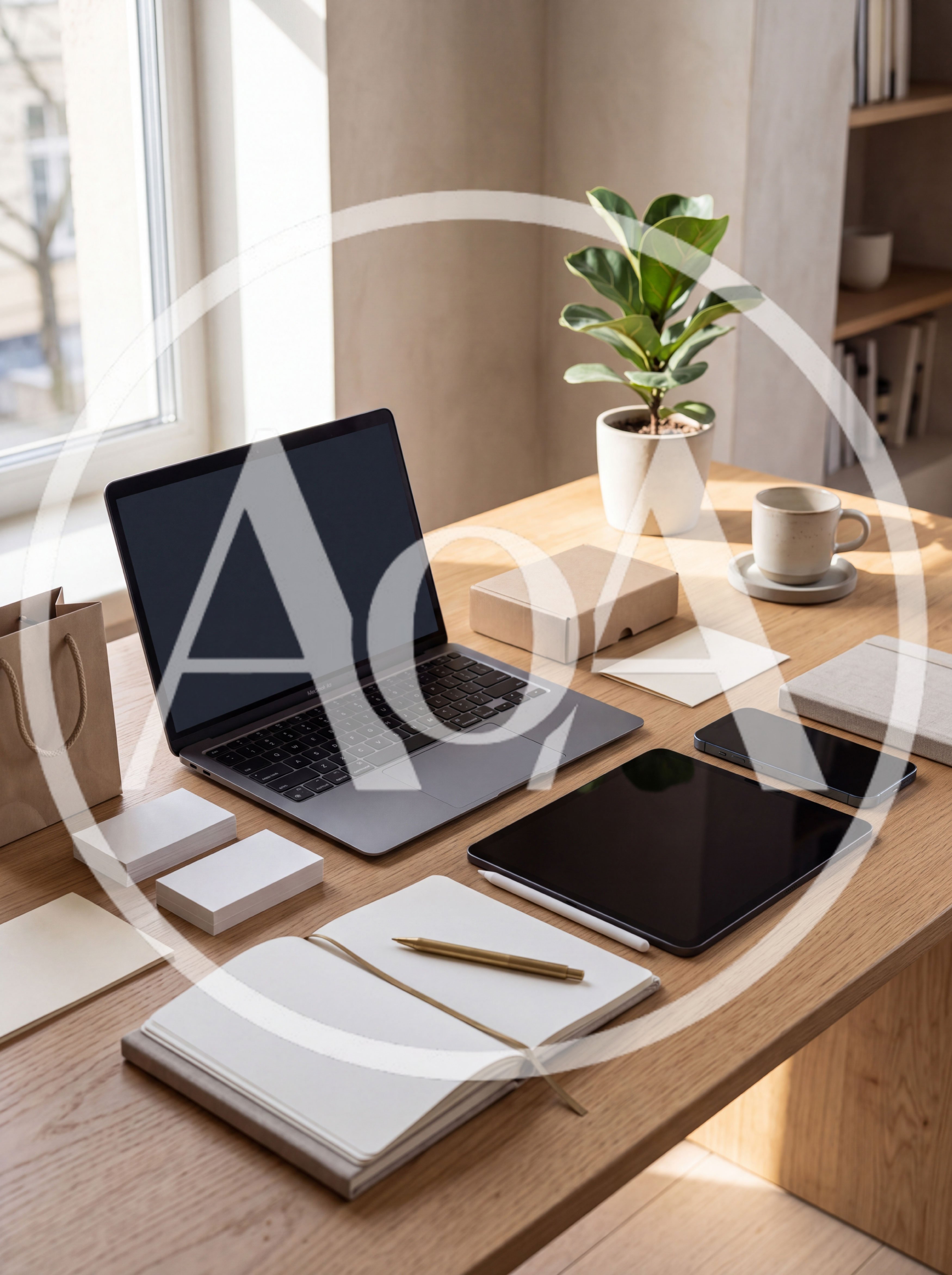 Minimalist Workspace With Laptop And Stationery On Wooden Desk