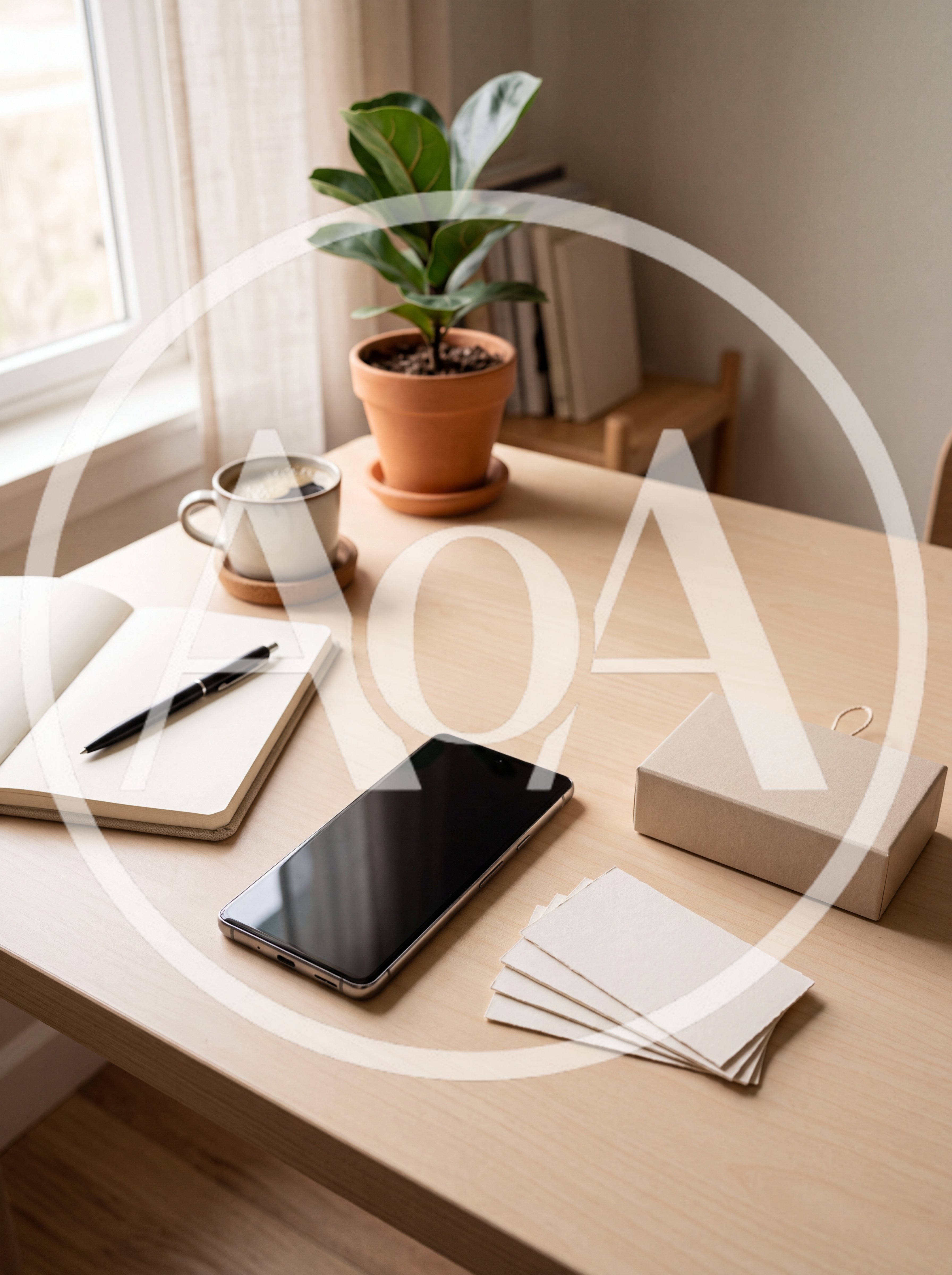 Minimalist Desk Setup With Smartphone And Stationery