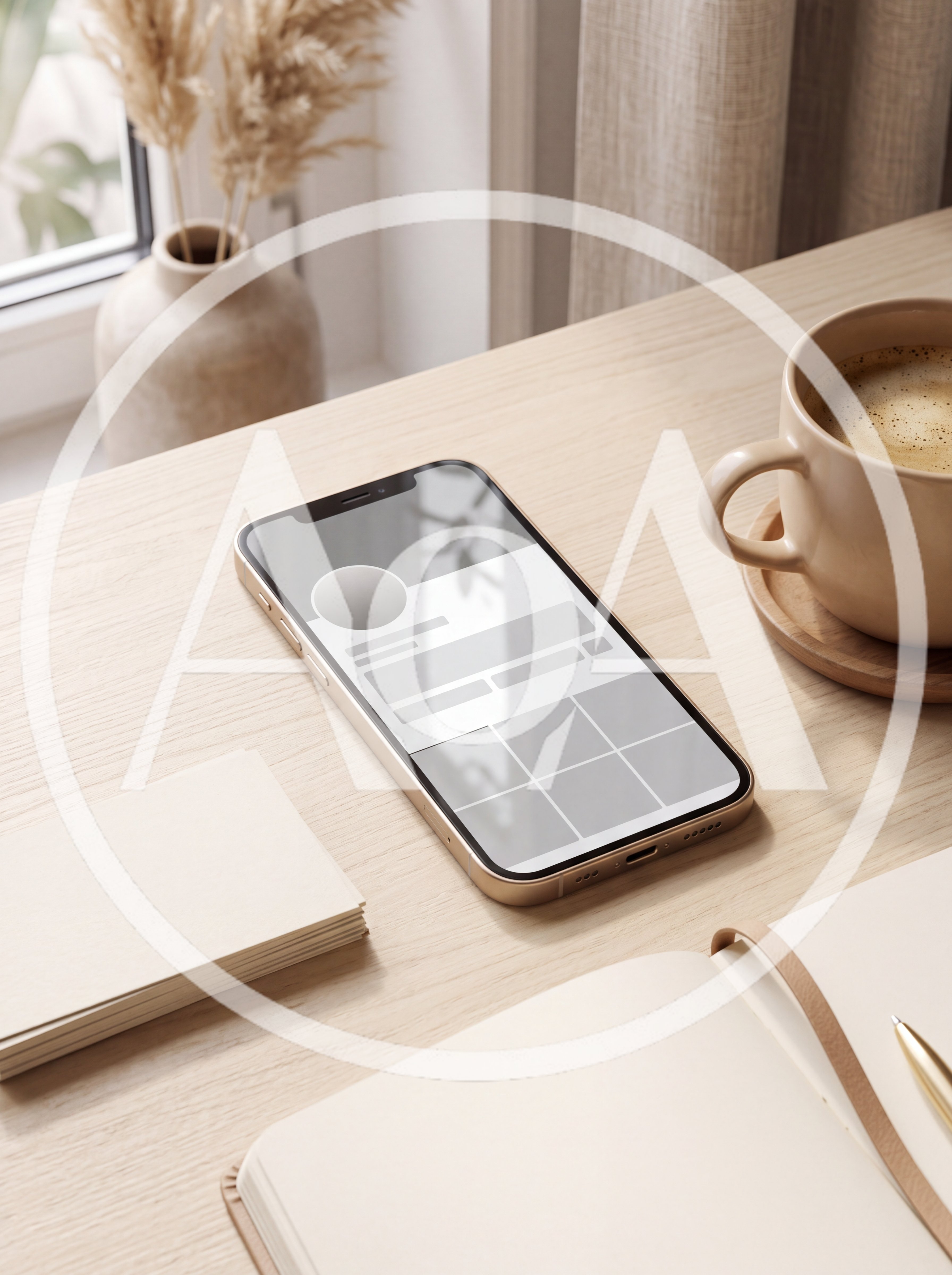Smartphone With Social Media Profile Mockup On Desk