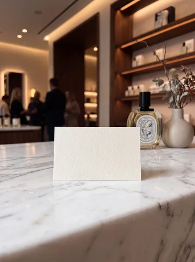 Blank White Business Card On Marble Countertop