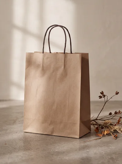 Brown Paper Shopping Bag on Concrete Surface