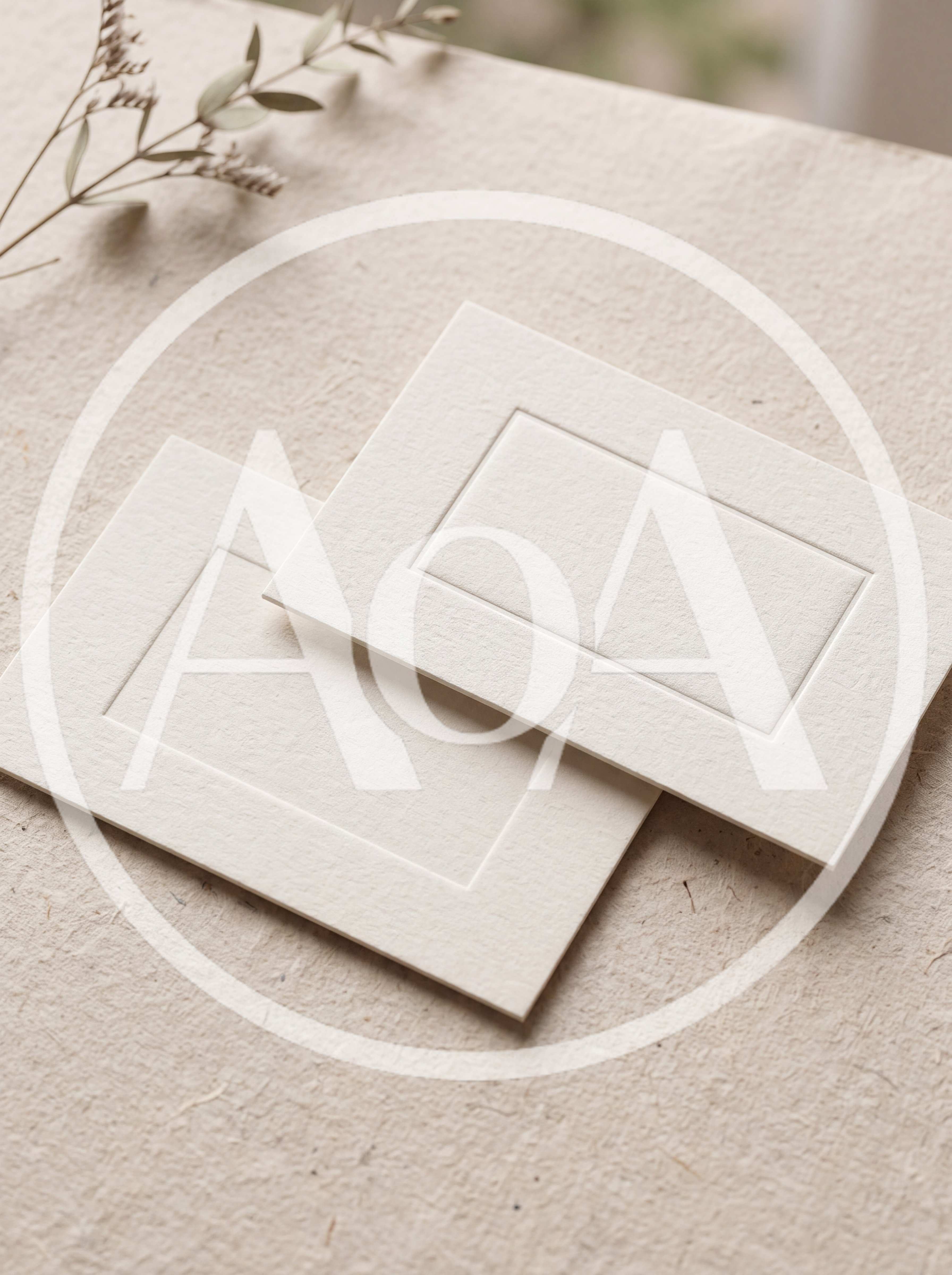 Two Blank Textured Paper Cards On A Neutral Background