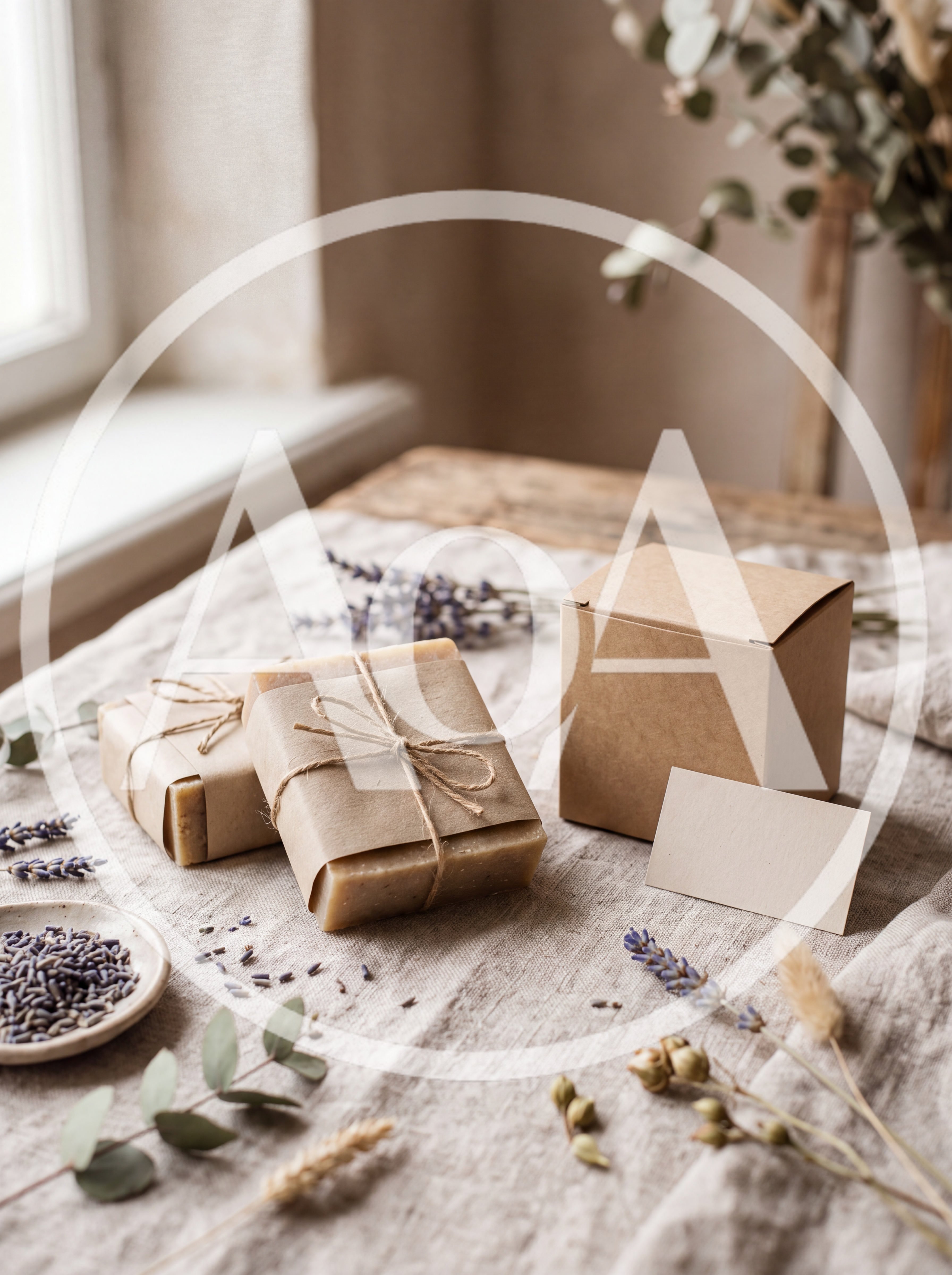 Handmade Soap Bars With Lavender And Kraft Packaging