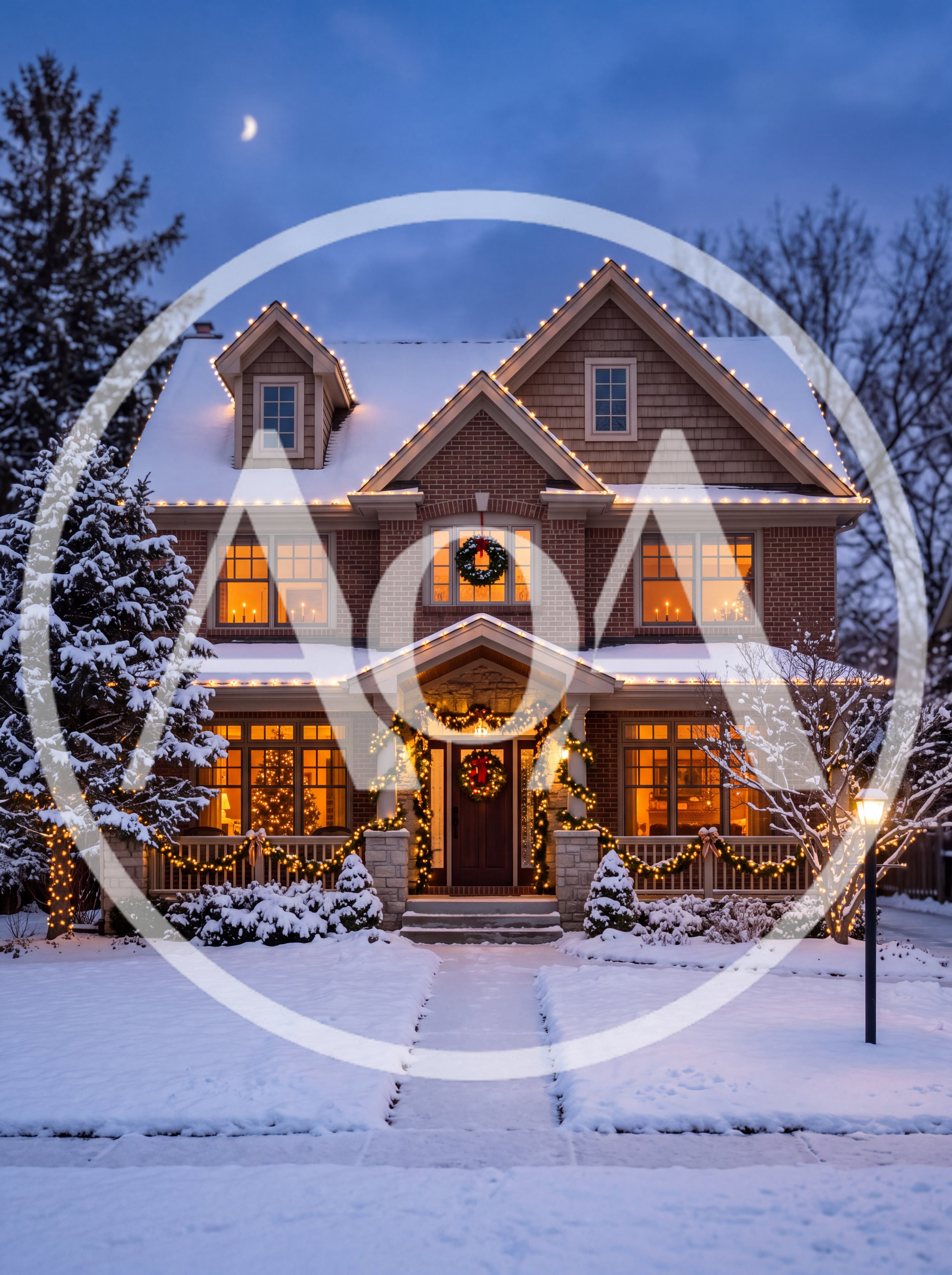 Beautiful Two Story Brick House Decorated For Christmas