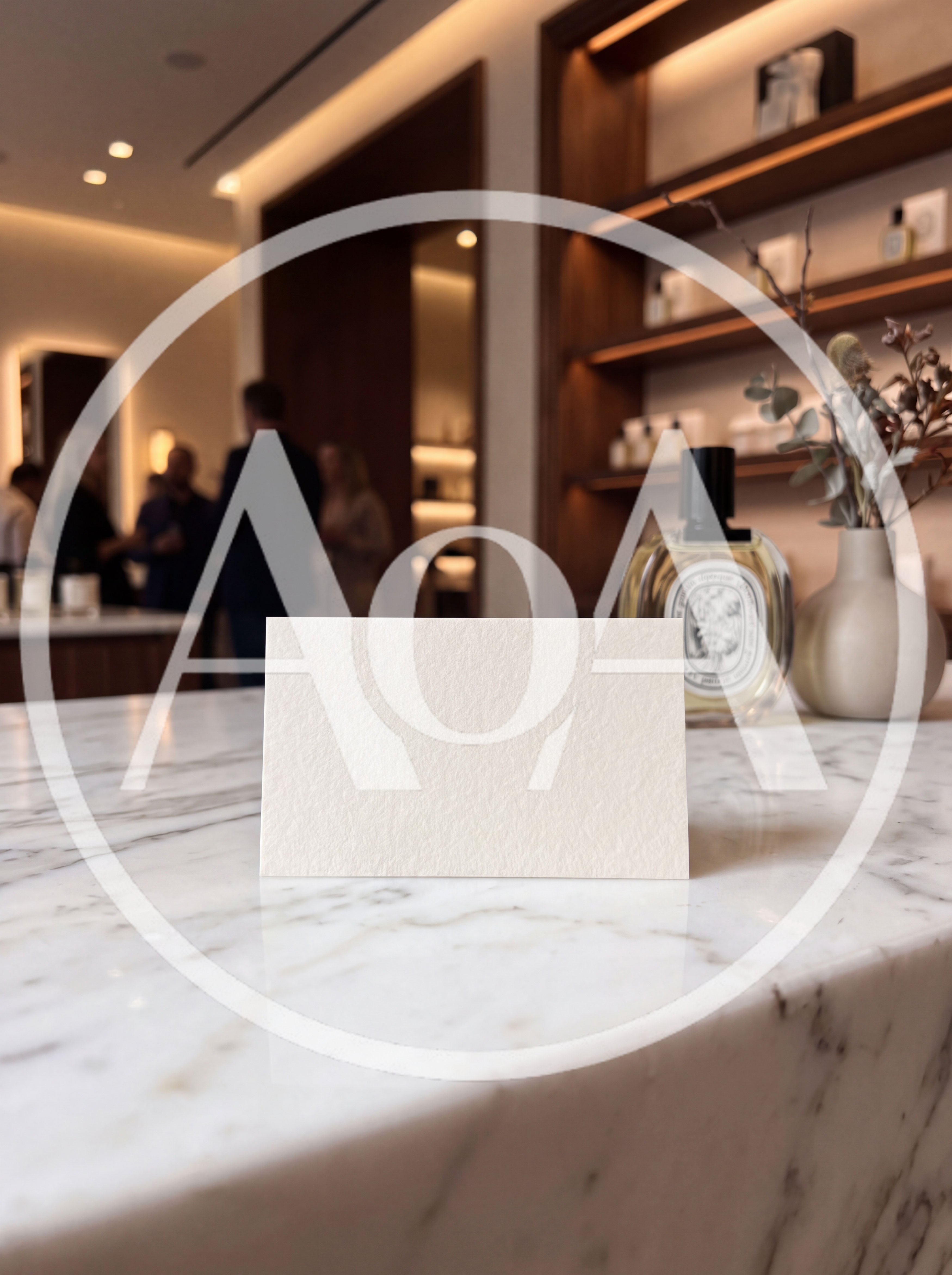 Blank White Business Card on Marble Countertop