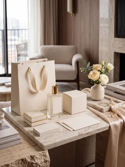 Luxury Branding Mockup With Perfume And Gift Bag