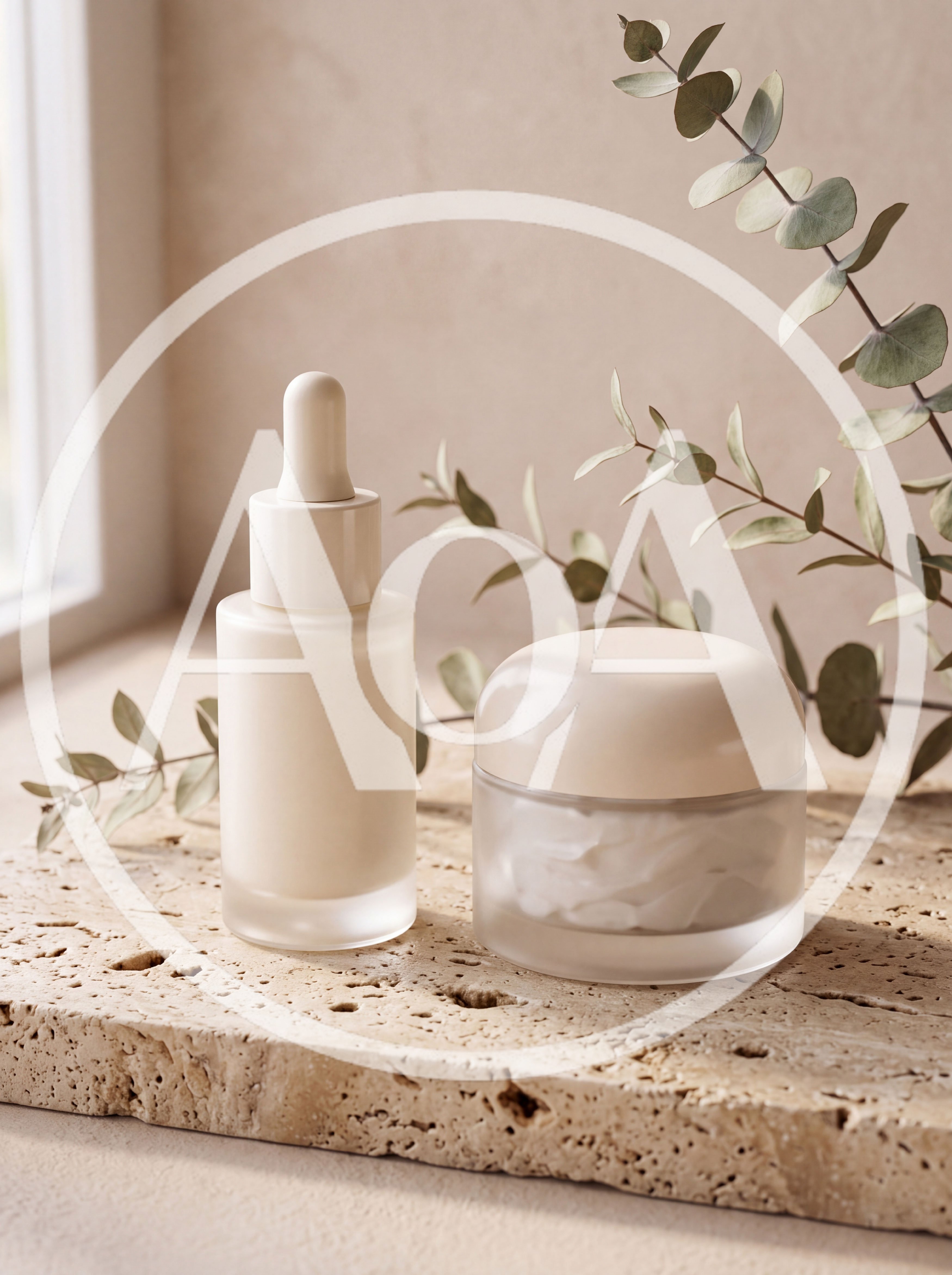 Skincare Products on Natural Stone Display