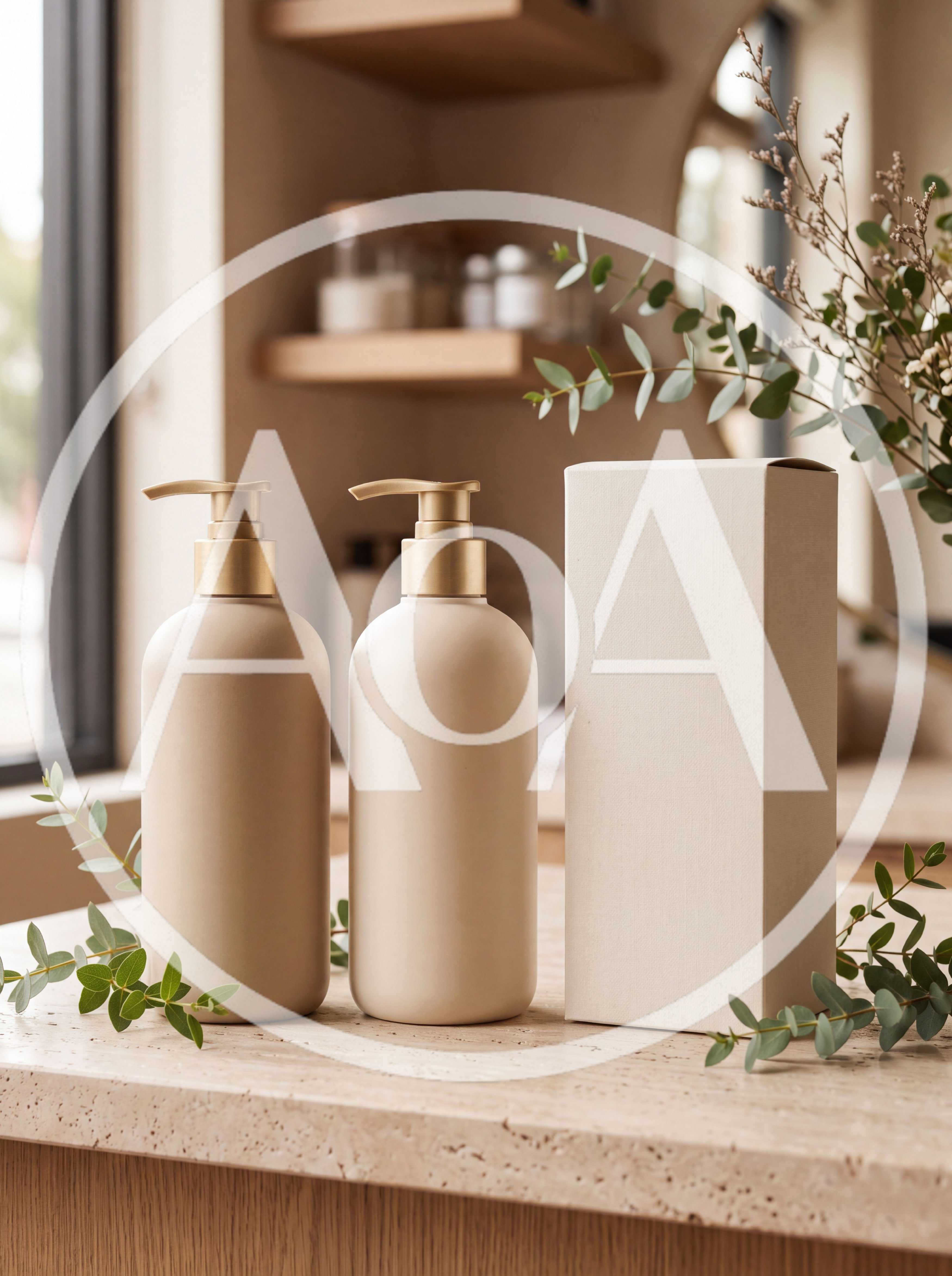 Beige Cosmetic Pump Bottles and Packaging Box