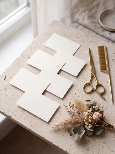 Blank Business Cards With Hairdressing Tools On Stone