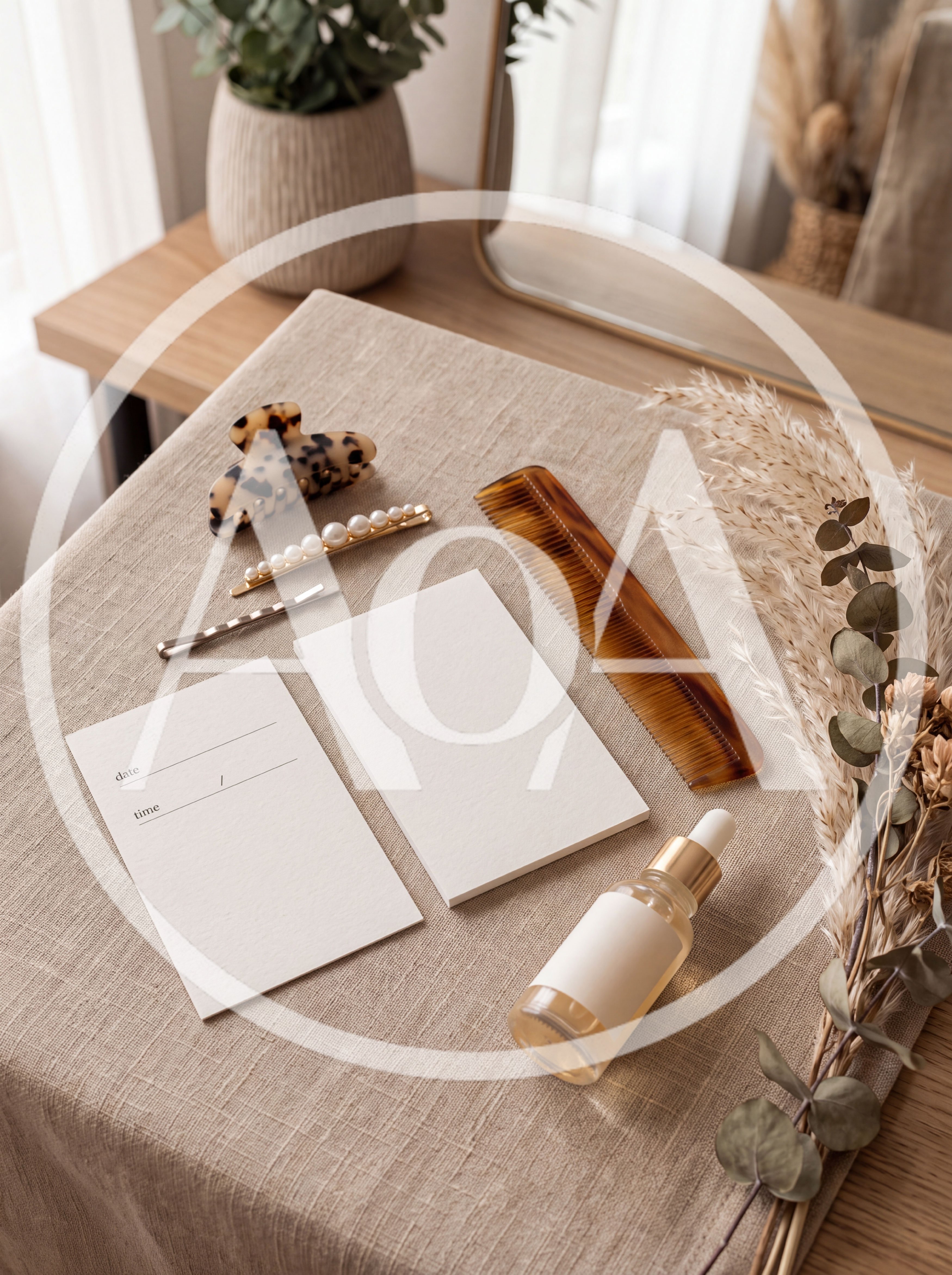 Flat Lay Stationery With Hair Accessories And Skincare