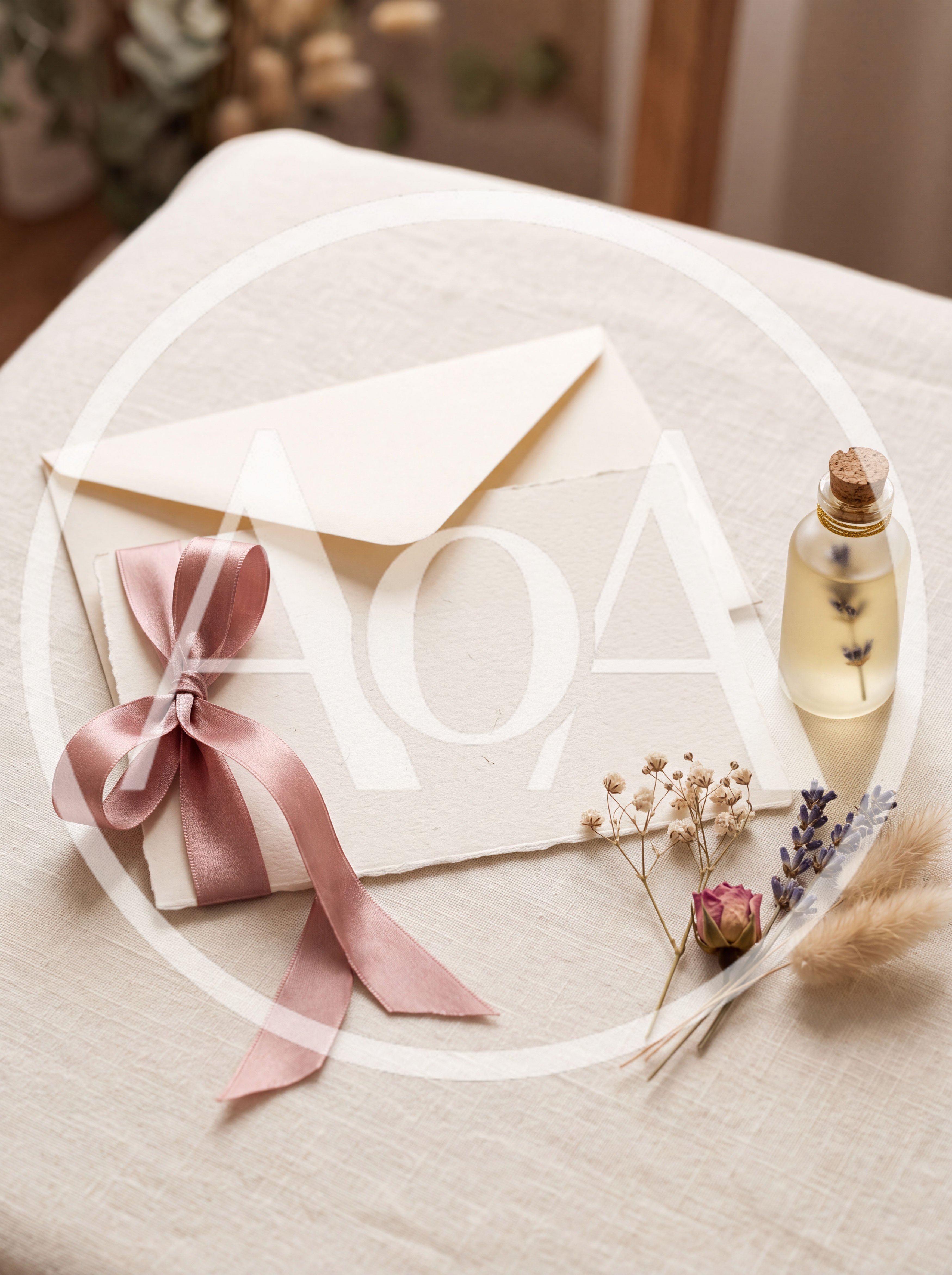 Blank Wedding Invitation Card With Pink Ribbon