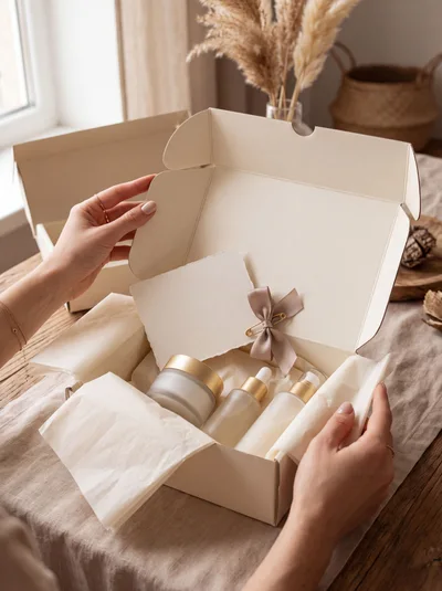 Woman Unboxing Luxury Skincare Gift Set