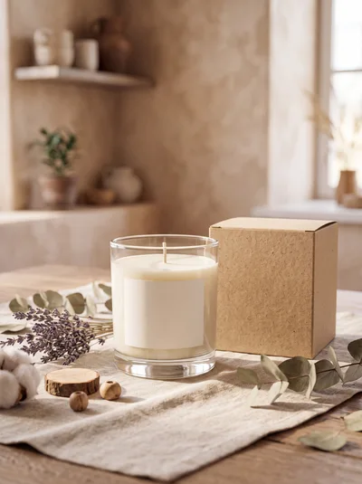 Minimalist Scented Candle With Kraft Box Mockup