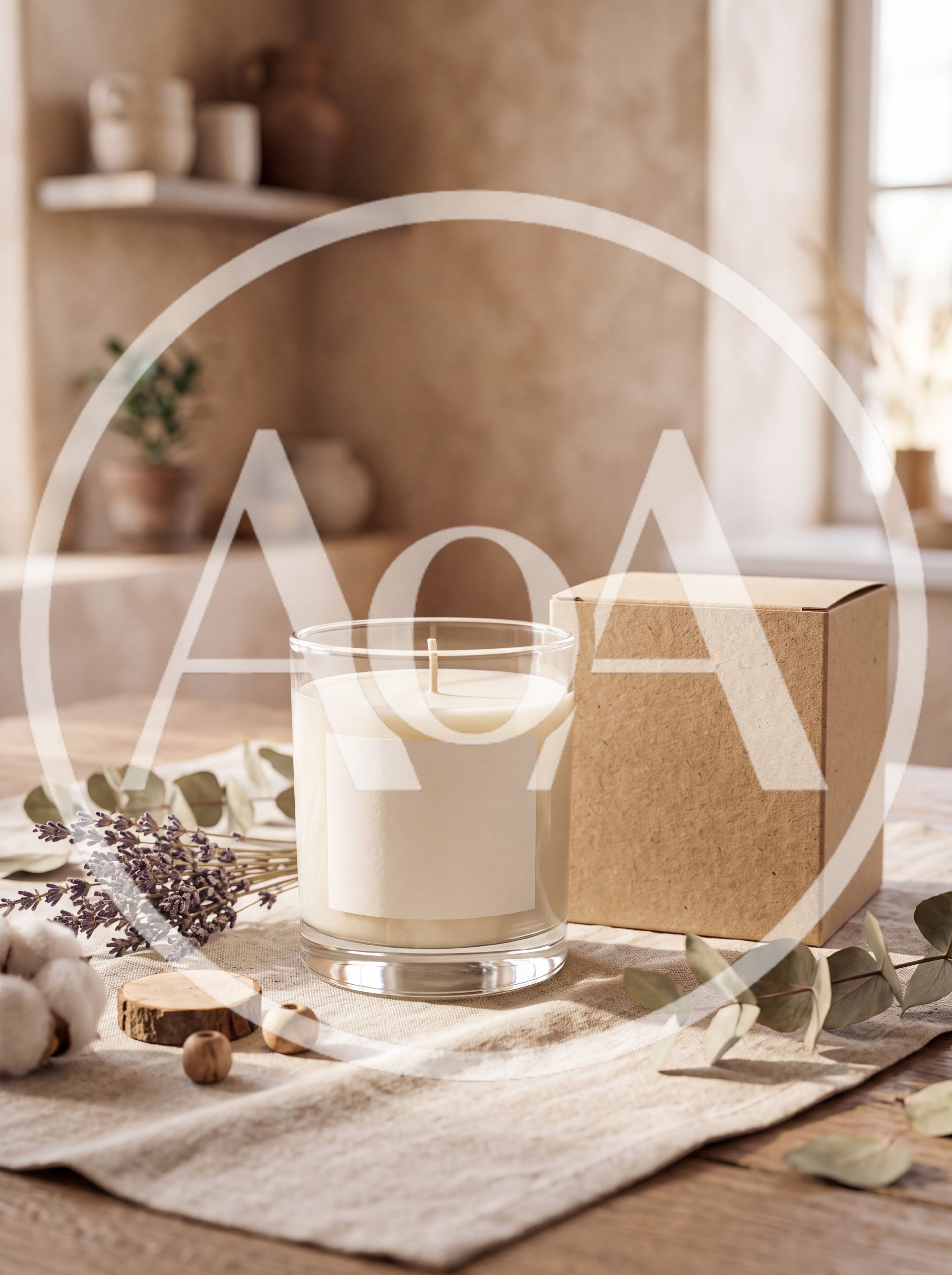Minimalist Scented Candle With Kraft Box Mockup