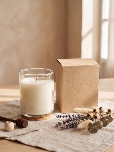 Candle And Kraft Box With Dried Flowers