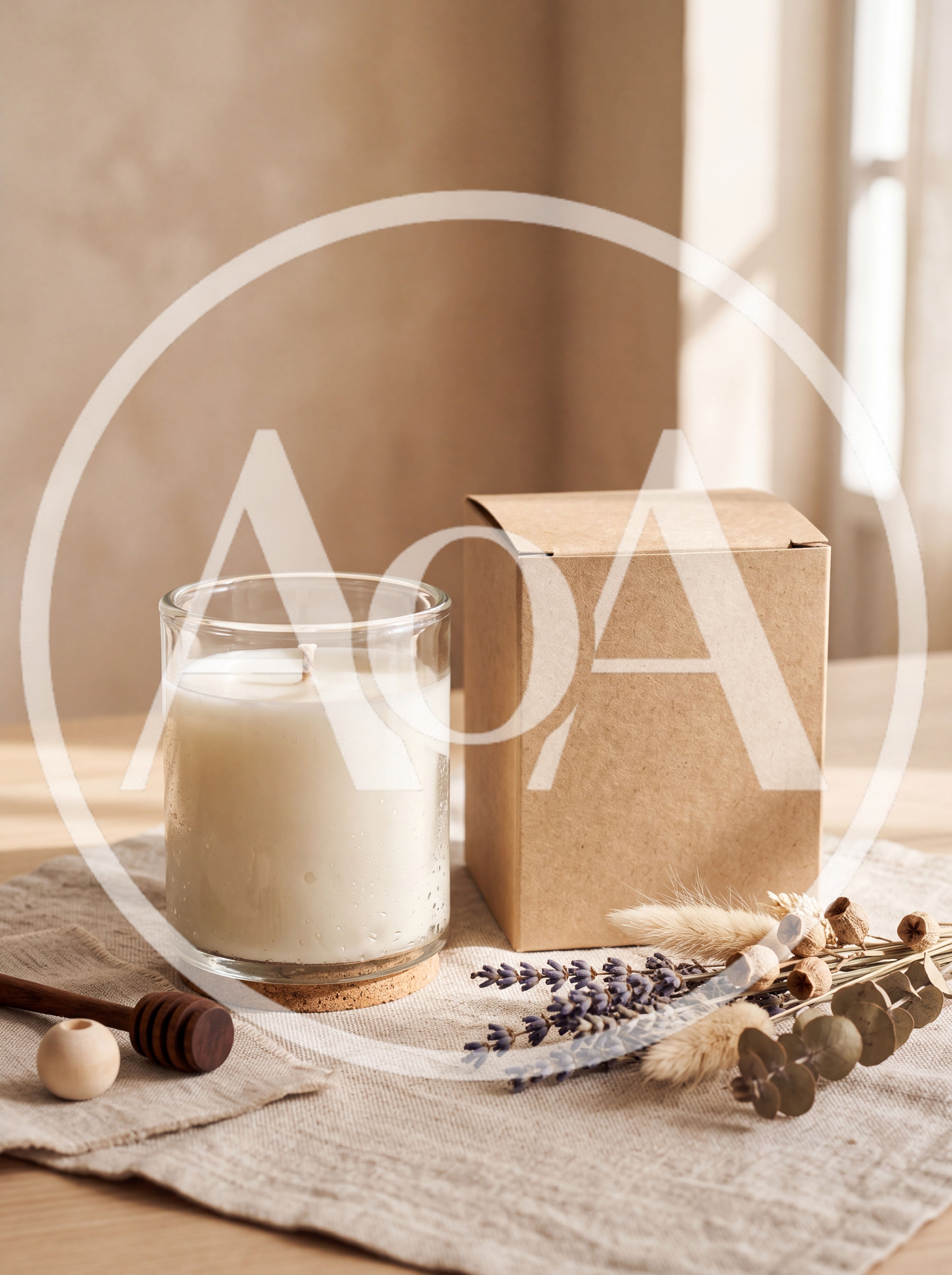 Candle And Kraft Box With Dried Flowers
