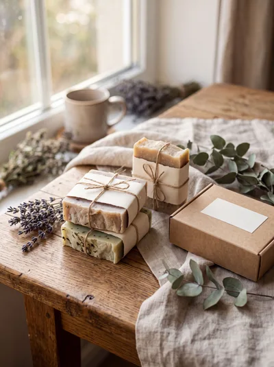 Handmade Natural Soap Bars With Dried Lavender And Eucalyptus