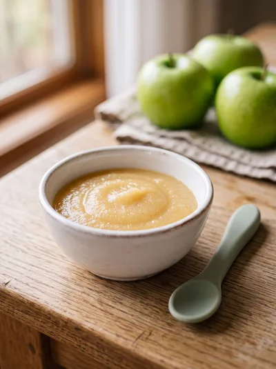Bowl of Fresh Homemade Applesauce with Green Apples