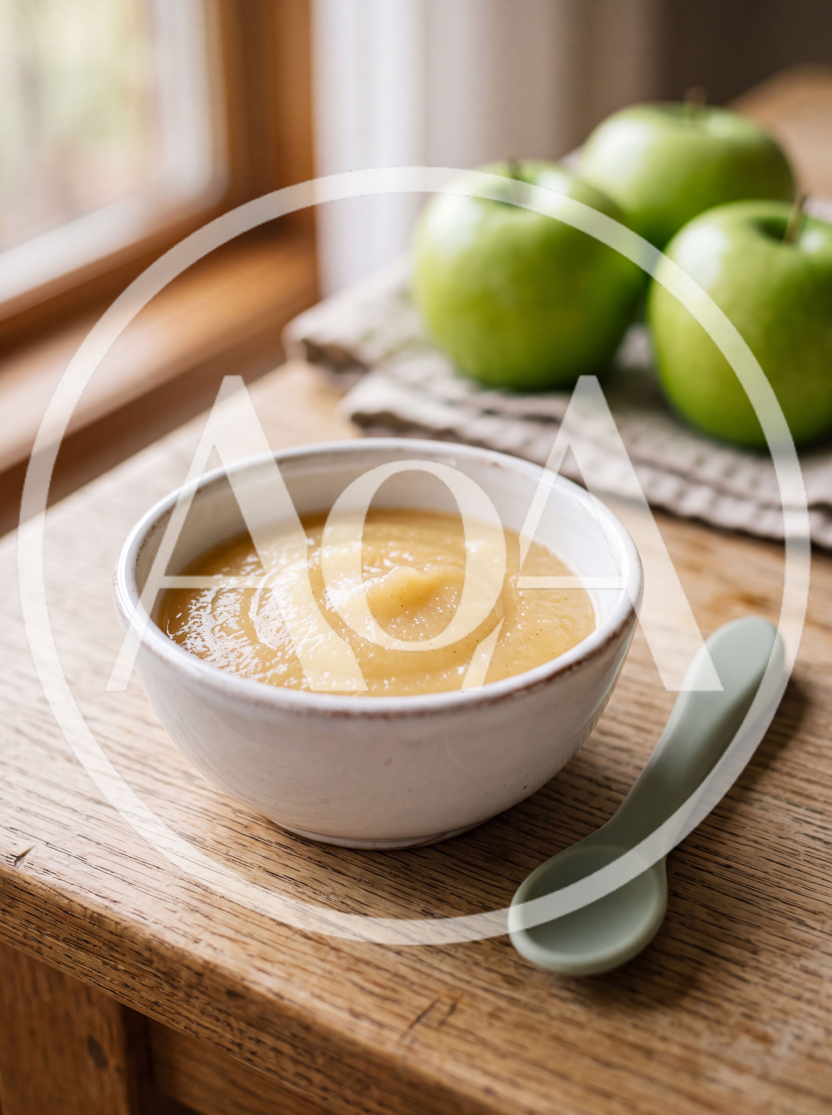 Bowl of Fresh Homemade Applesauce with Green Apples