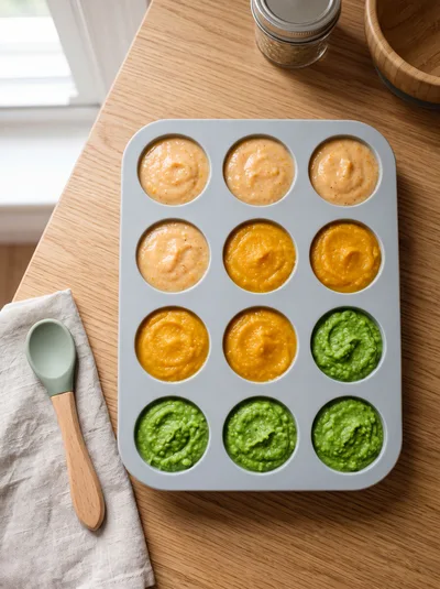 Silicone Baby Food Freezer Tray With Pureed Vegetables