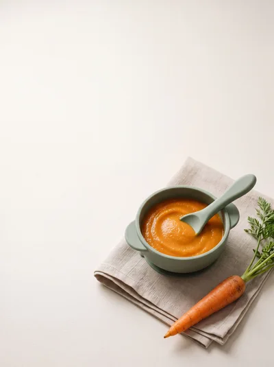 Baby Carrot Puree in a Silicone Bowl